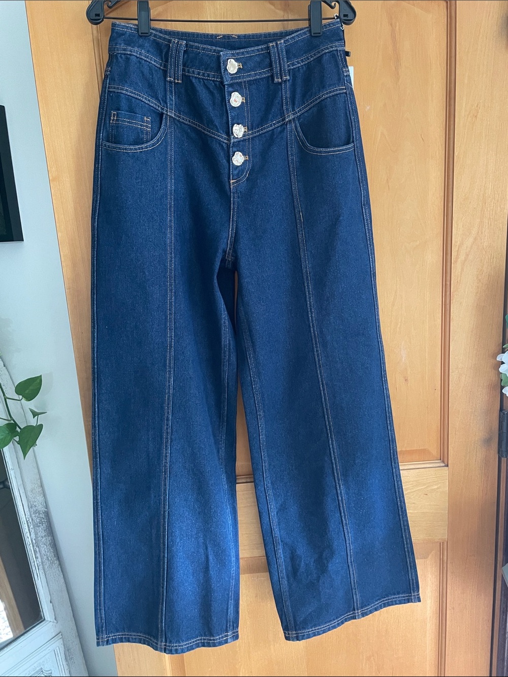 NWT Commense Wide Leg High Rise Button Fly Jeans Gold Buttons Medium
